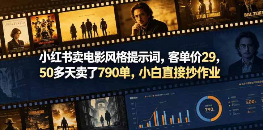 小红书卖电影风格提示词，客单价29，50多天卖了790单，小白直接抄作业！网创项目-知识付费-在线课程-自媒体创业-网络副业-优利资源优利资源网