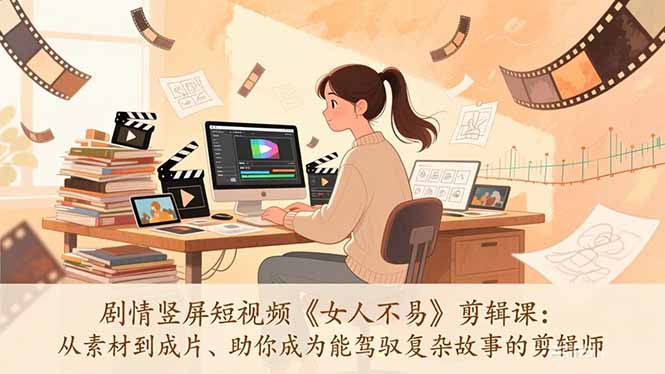 剧情竖屏短视频《女人不易》剪辑课：从素材到成片、助你成为能驾驭复杂故事的剪辑师网创项目-知识付费-在线课程-自媒体创业-网络副业-优利资源优利资源网