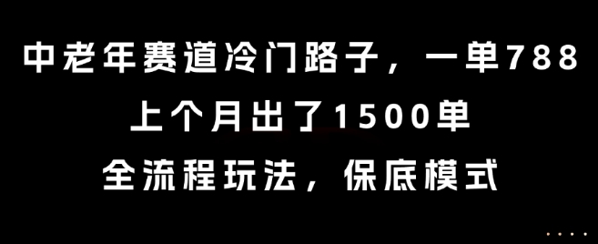 中老年赛道冷门路子，一单788，上个月出了1500单，全流程玩法，保底模式【揭秘】网创项目-知识付费-在线课程-自媒体创业-网络副业-优利资源优利资源网