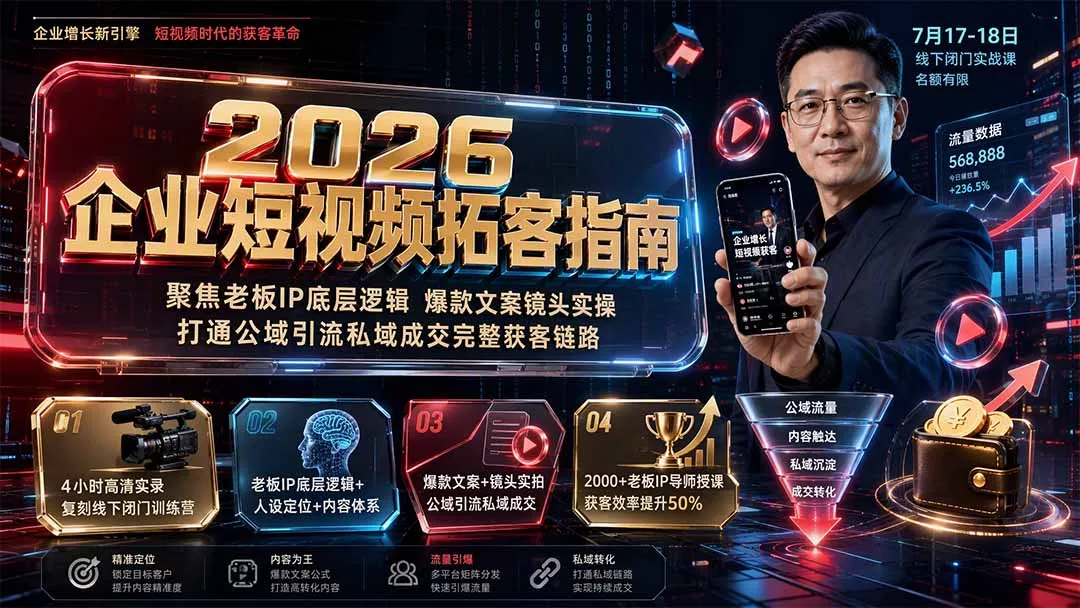 2026企业短视频拓客指南：聚焦老板IP底层逻辑，爆款文案镜头实操，打通公域引流私域成交完整获客链路网创项目-知识付费-在线课程-自媒体创业-网络副业-优利资源优利资源网