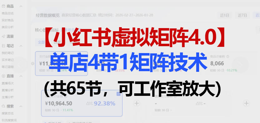 小红书虚拟矩阵4.0技术：单店4带1矩阵(共65节，可工作室放大)网创项目-知识付费-在线课程-自媒体创业-网络副业-优利资源优利资源网