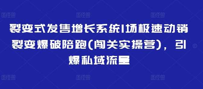 裂变式发售增长系统1场极速动销裂变爆破陪跑(闯关实操营)，引爆私域流量网创项目-知识付费-在线课程-自媒体创业-网络副业-优利资源优利资源网
