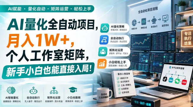 AI量化全自动项目，月入1W+，个人工作室矩阵，新手小白也能直接入局！【揭秘】网创项目-知识付费-在线课程-自媒体创业-网络副业-优利资源优利资源网