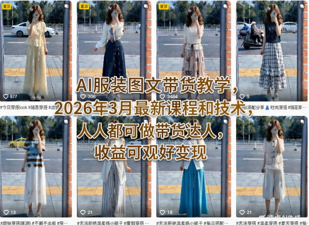 AI服装图文带货教学，2026年3月最新课程和技术，人人都可做带货达人，收益可观好变现网创项目-知识付费-在线课程-自媒体创业-网络副业-优利资源优利资源网
