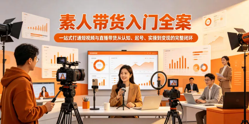 素人带货入门全案，一站式打通短视频与直播带货从认知、起号、实操到变现的完整闭环网创项目-知识付费-在线课程-自媒体创业-网络副业-优利资源优利资源网