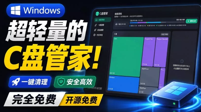 Windows超轻量的C盘管家！超级有特点，支持磁盘分析及清理提醒，2M大小体积，完全免费C盘管家网创项目-知识付费-在线课程-自媒体创业-网络副业-优利资源优利资源网