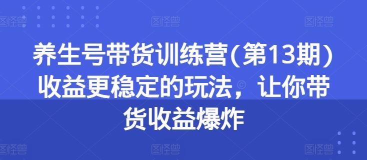 养生号带货训练营(第13期)收益更稳定的玩法，让你带货收益爆炸网创项目-知识付费-在线课程-自媒体创业-网络副业-优利资源优利资源网
