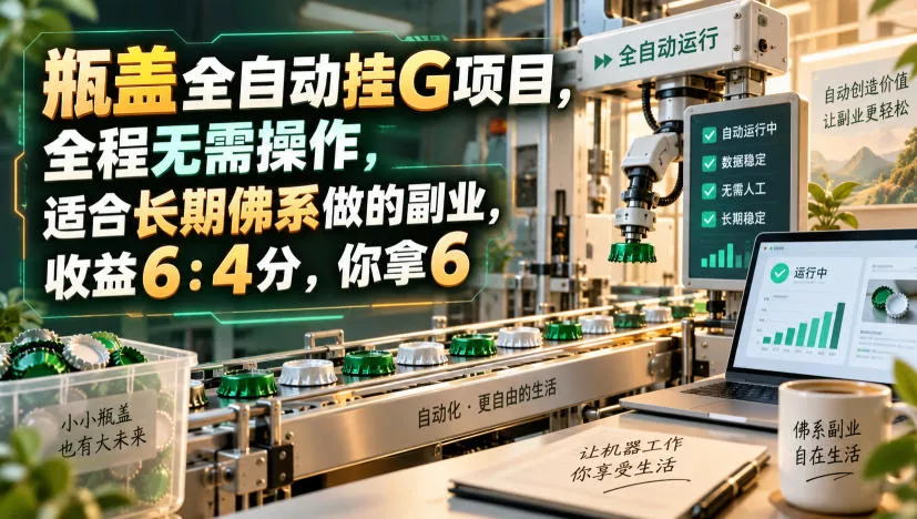 瓶盖全自动挂G项目，全程无需操作，适合长期佛系做的副业，收益6：4分，你拿6【揭秘】网创项目-知识付费-在线课程-自媒体创业-网络副业-优利资源优利资源网