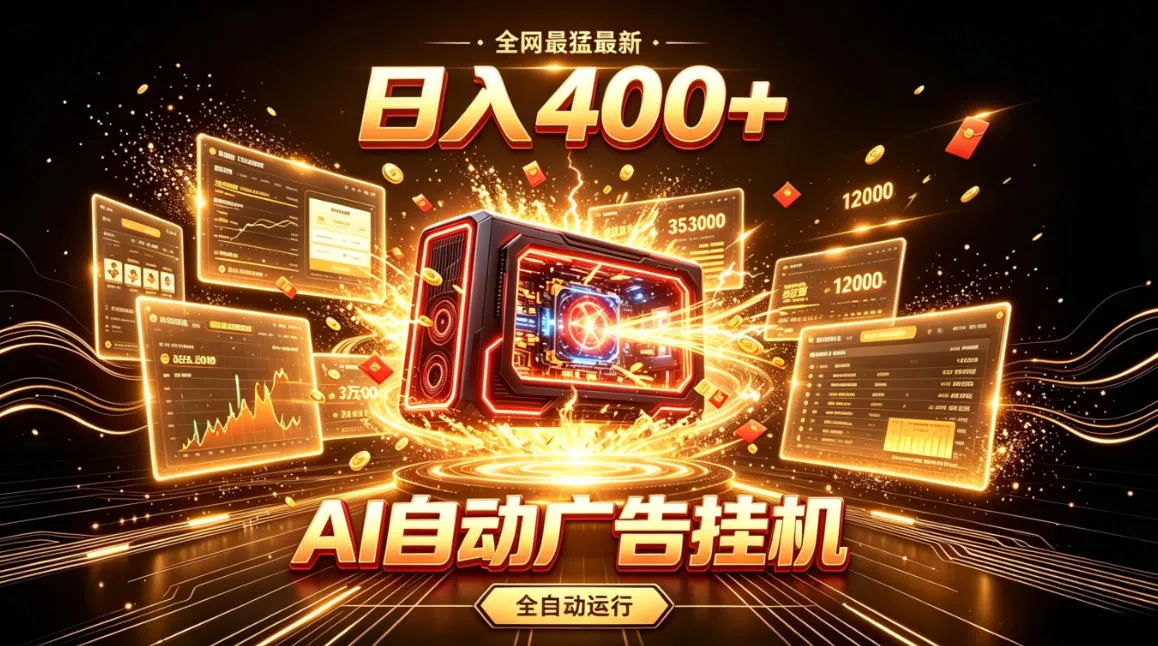 全网最猛最新的AI自动广告挂G，狠收益日入400+，真正做到躺賺式变现【揭秘】网创项目-知识付费-在线课程-自媒体创业-网络副业-优利资源优利资源网