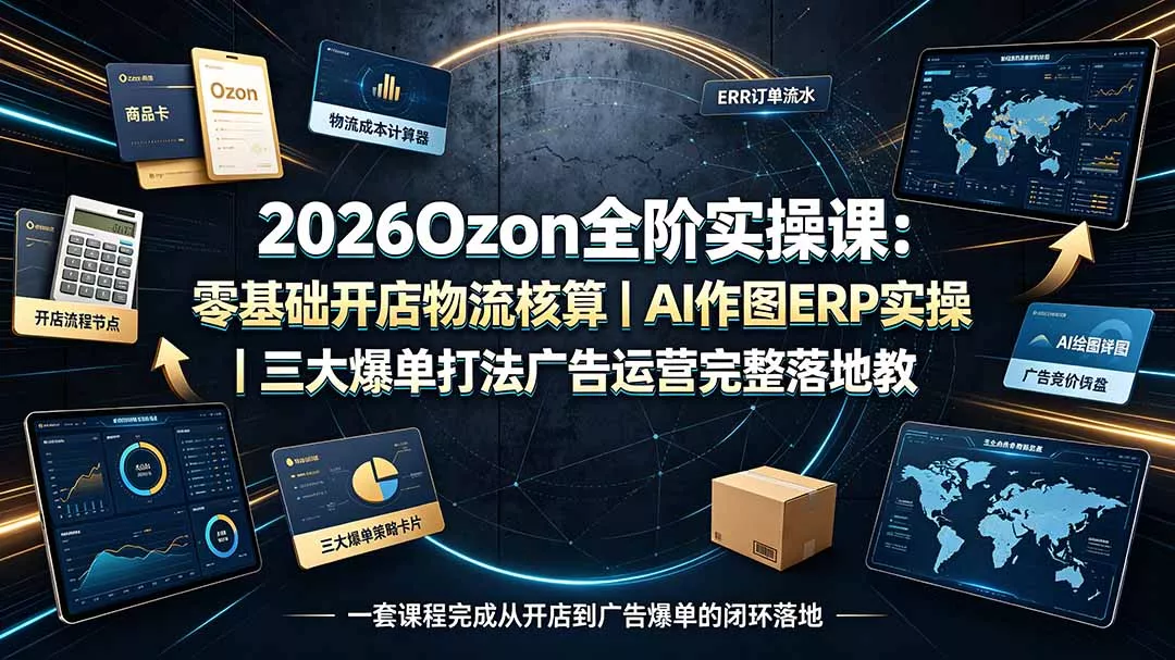 2026Ozon全阶实操课：零基础开店物流核算｜AI作图ERP实操｜三大爆单打法广告运营完整落地教程网创项目-知识付费-在线课程-自媒体创业-网络副业-优利资源优利资源网