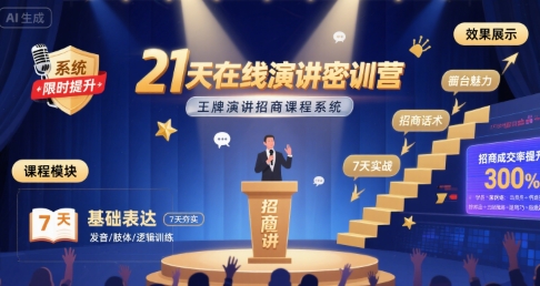 21天在线演讲密训营，王牌演讲招商课程系统网创项目-知识付费-在线课程-自媒体创业-网络副业-优利资源优利资源网