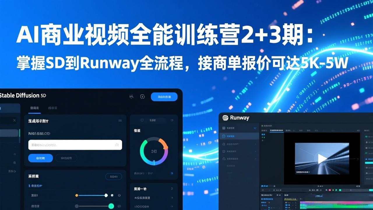 AI商业视频全能训练营2+3期：掌握SD到Runway全流程，接商单报价可达5K-5W网创项目-知识付费-在线课程-自媒体创业-网络副业-优利资源优利资源网