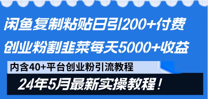 闲鱼复制粘贴日引200+付费创业粉，24年5月最新方法！割韭菜日稳定5000+收益网创项目-知识付费-在线课程-自媒体创业-网络副业-优利资源优利资源网