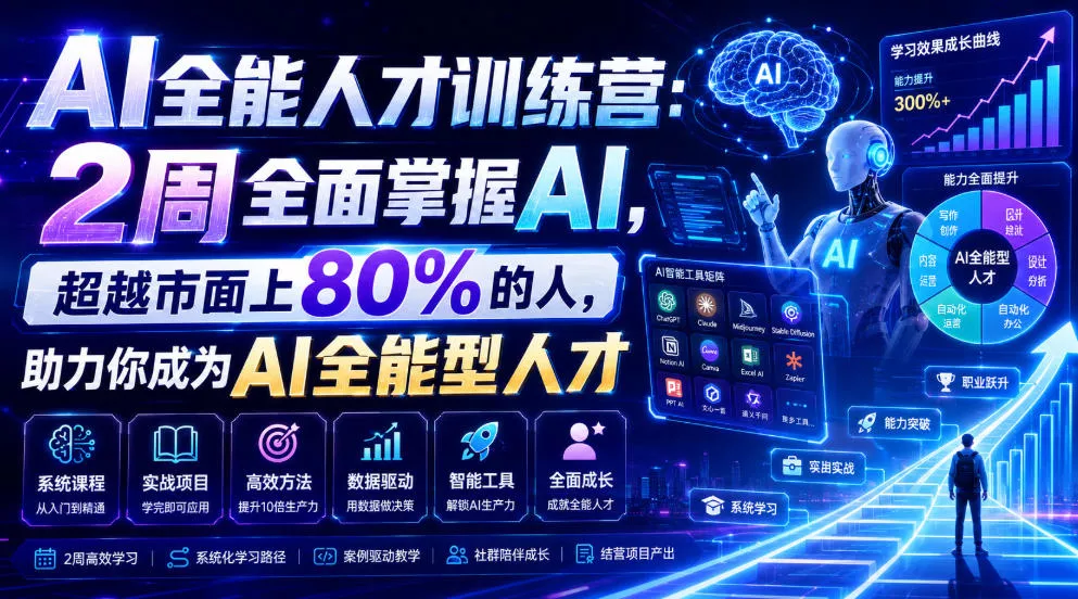 AI全能人才训练营：2周全面掌握AI，超越市面上80%的人，助力你成为AI全能型人才网创项目-知识付费-在线课程-自媒体创业-网络副业-优利资源优利资源网