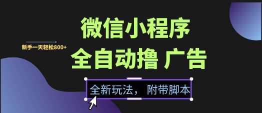 微信小程序全自动撸广告项目，彻底解决没流量的问题，新手一天8张+【揭秘】网创项目-知识付费-在线课程-自媒体创业-网络副业-优利资源优利资源网