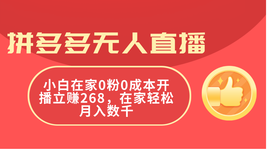 （11521期）拼多多无人直播，小白在家0粉0成本开播立赚268，在家轻松月入数千网创项目-知识付费-在线课程-自媒体创业-网络副业-优利资源优利资源网