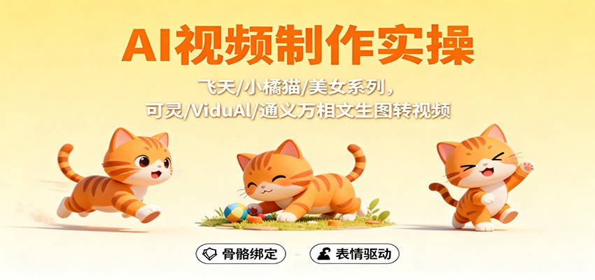 AI视频制作实操，飞天/小橘猫/美女系列，可灵/ViduAl/通义万相文生图转视频网创项目-知识付费-在线课程-自媒体创业-网络副业-优利资源优利资源网