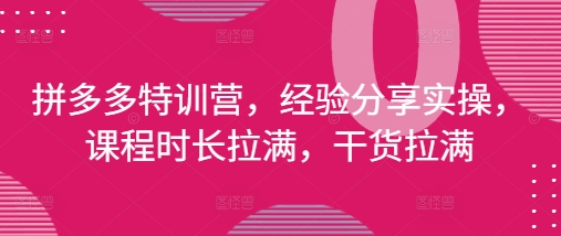 拼多多特训营，经验分享实操，课程时长拉满，干货拉满(更新25年4月)网创项目-知识付费-在线课程-自媒体创业-网络副业-优利资源优利资源网