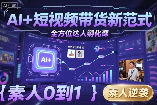 AI+短视频带货新范式全方位达人孵化课，素人也可以从0到1，全方位认知短视频带货网创项目-知识付费-在线课程-自媒体创业-网络副业-优利资源优利资源网