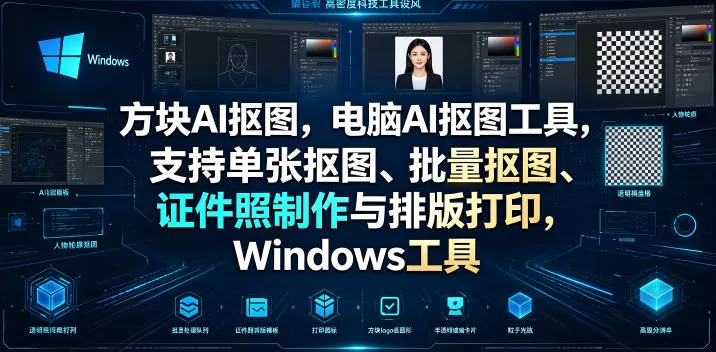 方块AI抠图，电脑AI抠图工具，支持单张抠图、批量抠图、证件照制作与排版打印，Windows工具网创项目-知识付费-在线课程-自媒体创业-网络副业-优利资源优利资源网