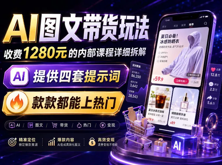 AI图文带货内部玩法，1280内部课程对外系统拆解，看完直接上手变现！网创项目-知识付费-在线课程-自媒体创业-网络副业-优利资源优利资源网