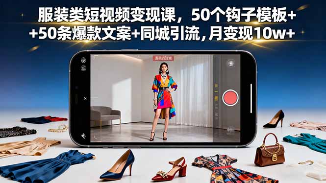 服装类短视频变现课，50个钩子模板+50条爆款文案+同城引流，月变现10w+网创项目-知识付费-在线课程-自媒体创业-网络副业-优利资源优利资源网
