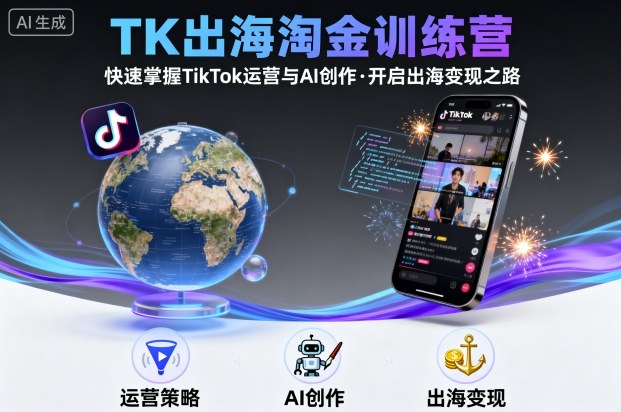 TK出海淘金训练营，助你快速掌握TikTok运营与AI创作，开启出海变现之路网创项目-知识付费-在线课程-自媒体创业-网络副业-优利资源优利资源网