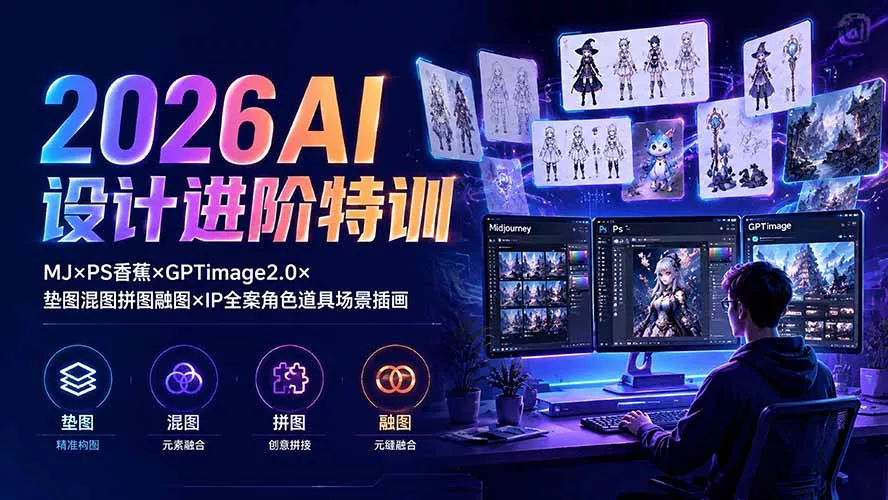 2026AI设计进阶特训：MJ×PS香蕉×GPTimage2.0×垫图混图拼图融图×IP全案角色道具场景插画网创项目-知识付费-在线课程-自媒体创业-网络副业-优利资源优利资源网
