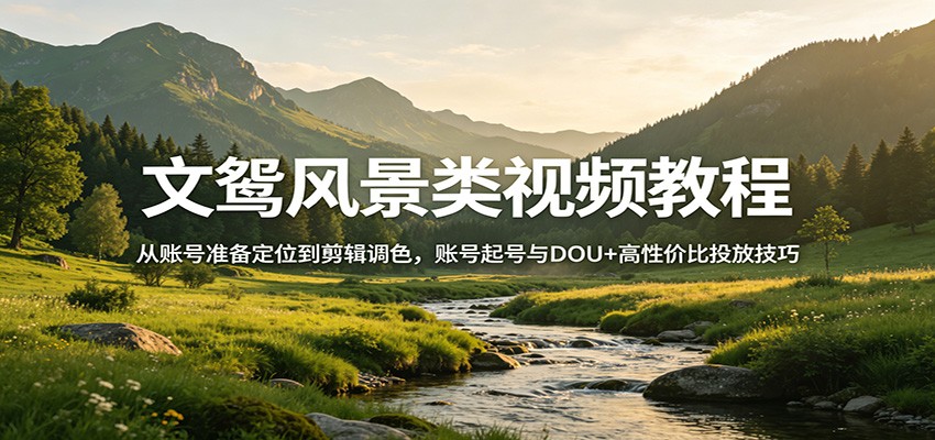 文鸳风景类视频教程：从账号准备定位到剪辑调色，账号起号与DOU+高性价比投放技巧网创项目-知识付费-在线课程-自媒体创业-网络副业-优利资源优利资源网