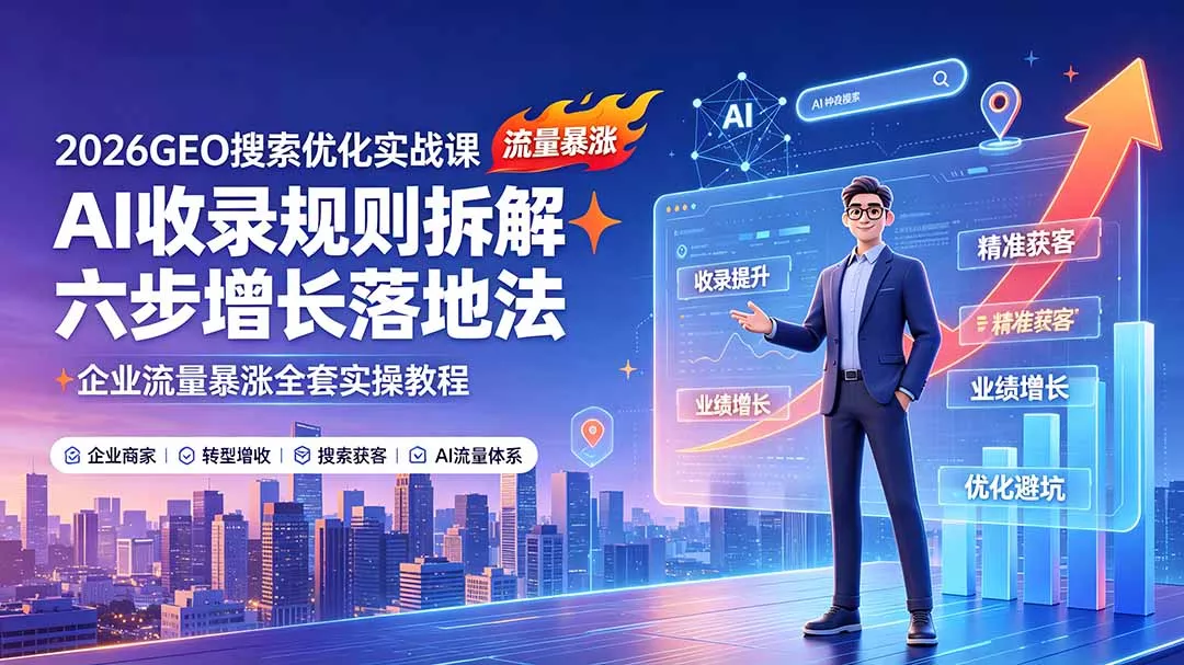 2026GEO搜索优化实战课：AI收录规则拆解｜六步增长落地法｜企业流量暴涨全套实操教程网创项目-知识付费-在线课程-自媒体创业-网络副业-优利资源优利资源网
