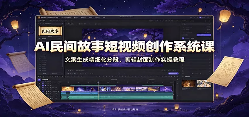 AI民间故事短视频创作系统课：文案生成精细化分段，剪辑封面制作实操教程网创项目-知识付费-在线课程-自媒体创业-网络副业-优利资源优利资源网