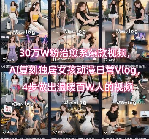 30万W粉治愈系爆款视频，AI复刻独居女孩动漫日常Vlog，4步做出温暖百W人的视频网创项目-知识付费-在线课程-自媒体创业-网络副业-优利资源优利资源网