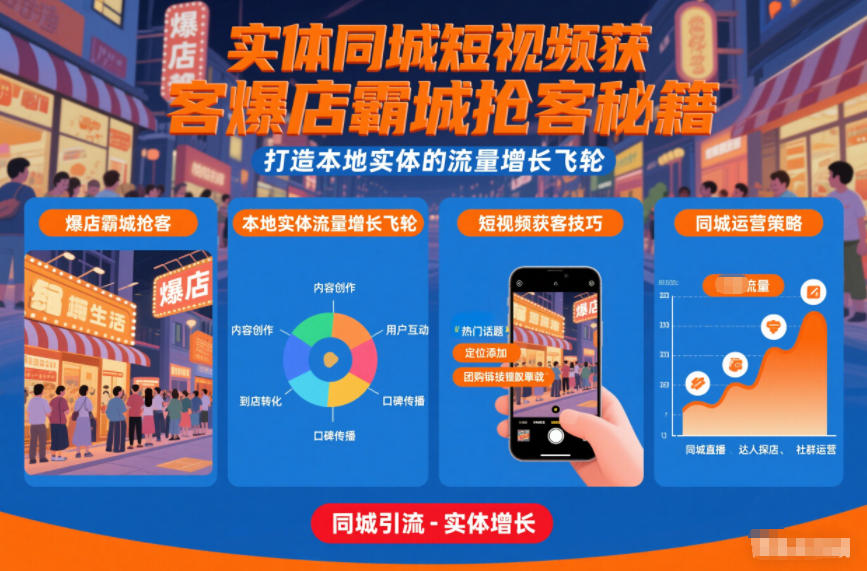 实体同城短视频获客爆店霸城抢客秘籍，打造本地实体的流量增长飞轮网创项目-知识付费-在线课程-自媒体创业-网络副业-优利资源优利资源网