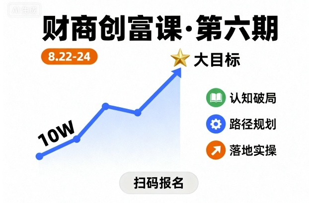 财商创富课第六期8月22-24号，如何从10W起步，一步步实现大目标网创项目-知识付费-在线课程-自媒体创业-网络副业-优利资源优利资源网