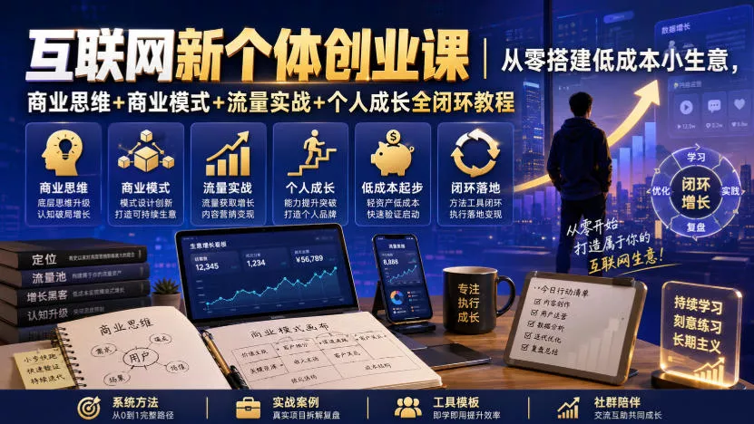 互联网新个体创业课｜从零搭建低成本小生意，商业思维+商业模式+流量实战+个人成长全闭环教程网创项目-知识付费-在线课程-自媒体创业-网络副业-优利资源优利资源网