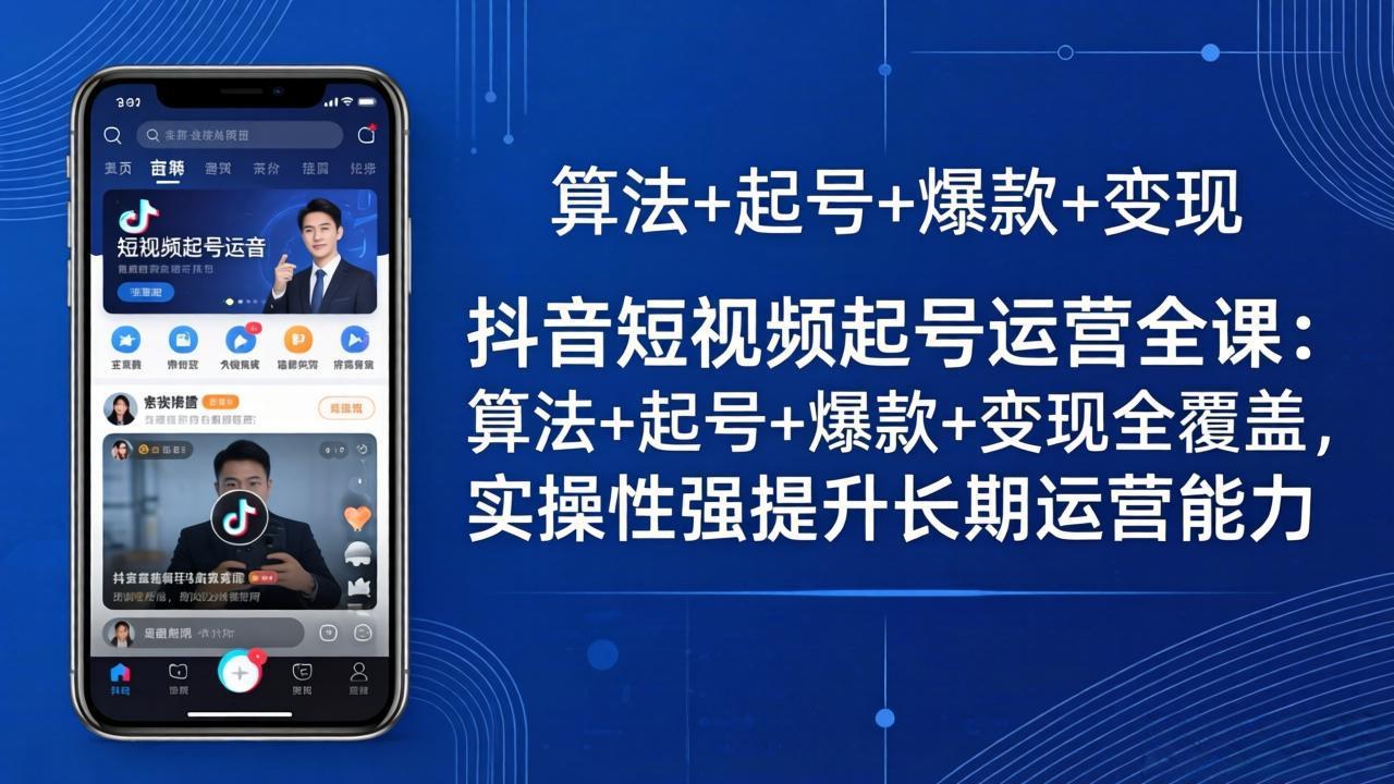 抖音短视频起号运营全课：算法+起号+爆款+变现全覆盖，实操性强提升长期运营能力网创项目-知识付费-在线课程-自媒体创业-网络副业-优利资源优利资源网