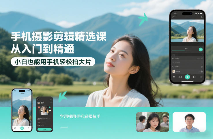 手机摄影剪辑精选课，从入门到精通，小白也能用手机轻松拍大片网创项目-知识付费-在线课程-自媒体创业-网络副业-优利资源优利资源网