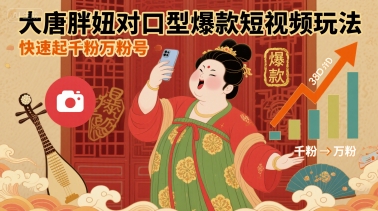 大唐胖妞对口型爆款短视频玩法，快速起千粉万粉号网创项目-知识付费-在线课程-自媒体创业-网络副业-优利资源优利资源网