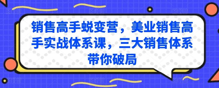 销售高手蜕变营，美业销售高手实战体系课，三大销售体系带你破局网创项目-知识付费-在线课程-自媒体创业-网络副业-优利资源优利资源网