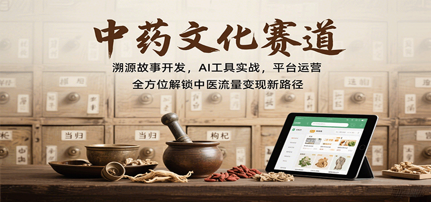 中药文化赛道：溯源故事开发，AI工具实战，平台运营，全方位解锁中医流量变现新路径网创项目-知识付费-在线课程-自媒体创业-网络副业-优利资源优利资源网