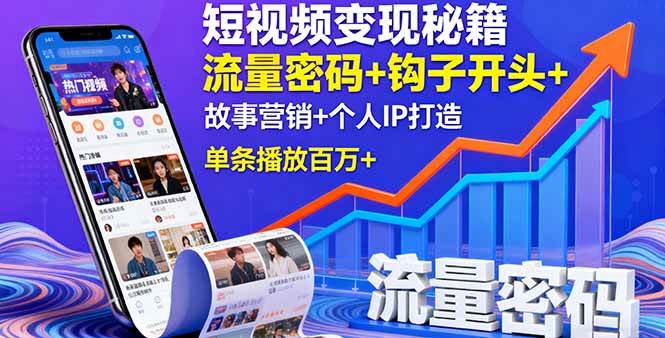 （16079期）短视频变现秘籍，流量密码+钩子开头+故事营销+个人IP打造，单条播放百万+网创项目-知识付费-在线课程-自媒体创业-网络副业-优利资源优利资源网