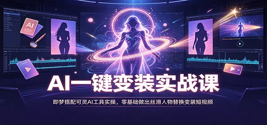 AI一键变装实战课：即梦搭配可灵AI工具实操，零基础做出丝滑人物替换变装短视频网创项目-知识付费-在线课程-自媒体创业-网络副业-优利资源优利资源网