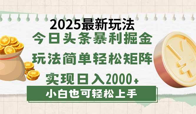 （14120期）今日头条2025最新玩法，思路简单，复制粘贴，轻松实现矩阵日入2000+网创项目-知识付费-在线课程-自媒体创业-网络副业-优利资源优利资源网