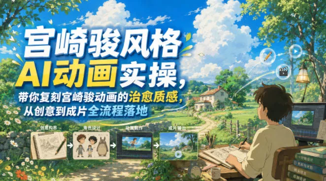 宫崎骏风格AI动画实操，带你复刻宫崎骏动画的治愈质感，从创意到成片全流程落地网创项目-知识付费-在线课程-自媒体创业-网络副业-优利资源优利资源网