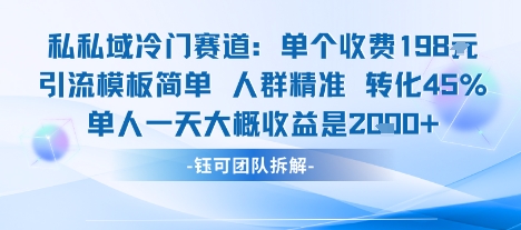 私域冷门赛道单个收费198米引流模板简单人群精准 45%的转化率单人一天大概收益多张网创项目-知识付费-在线课程-自媒体创业-网络副业-优利资源优利资源网