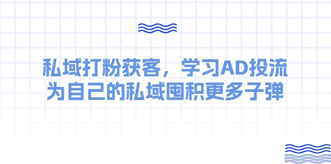 （10728期）某收费课：私域打粉获客，学习AD投流，为自己的私域囤积更多子弹网创项目-知识付费-在线课程-自媒体创业-网络副业-优利资源优利资源网