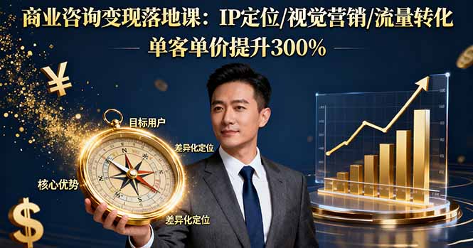 商业咨询变现落地课：IP定位/视觉营销/流量转化，单客单价提升300%网创项目-知识付费-在线课程-自媒体创业-网络副业-优利资源优利资源网