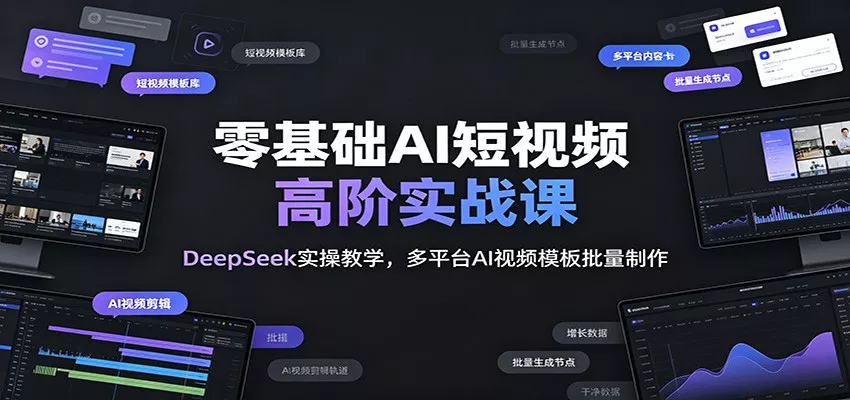零基础AI短视频高阶实战课：DeepSeek实操教学，多平台AI视频模板批量制作网创项目-知识付费-在线课程-自媒体创业-网络副业-优利资源优利资源网