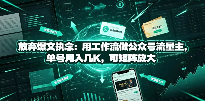放弃爆文执念：用工作流做公众号流量主，单号月入几K，可矩阵放大网创项目-知识付费-在线课程-自媒体创业-网络副业-优利资源优利资源网