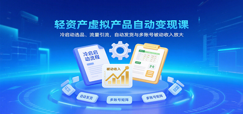 轻资产虚拟产品自动变现课，冷启动选品、流量引流，自动发货与多账号被动收入放大网创项目-知识付费-在线课程-自媒体创业-网络副业-优利资源优利资源网